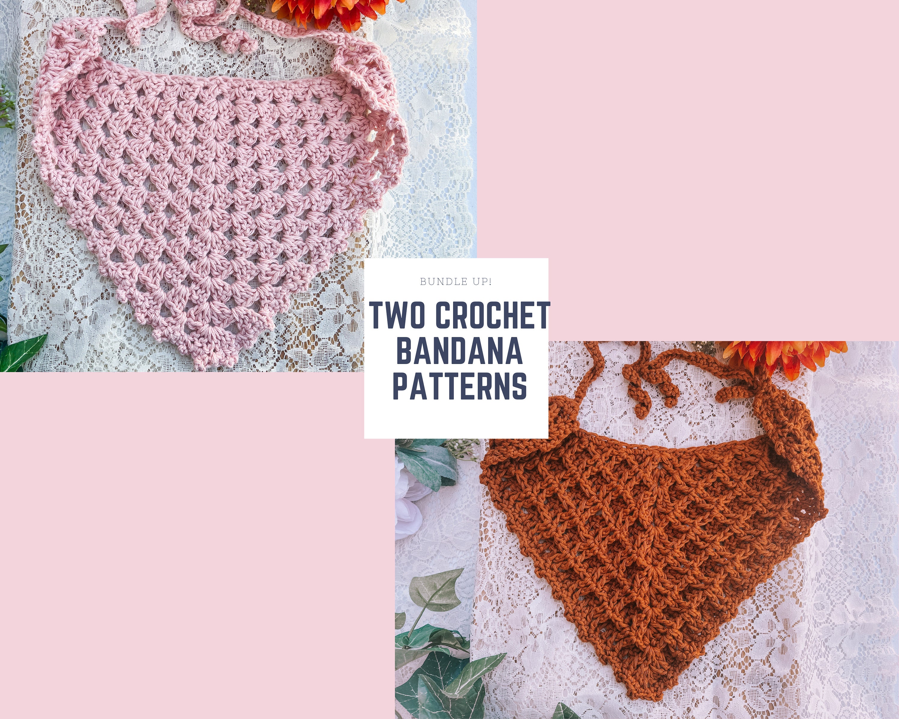 Crochet Bandana Set | Heart & Mushroom Motifs Bundle Mushroom Crochet Bandana - Etsy main image 3