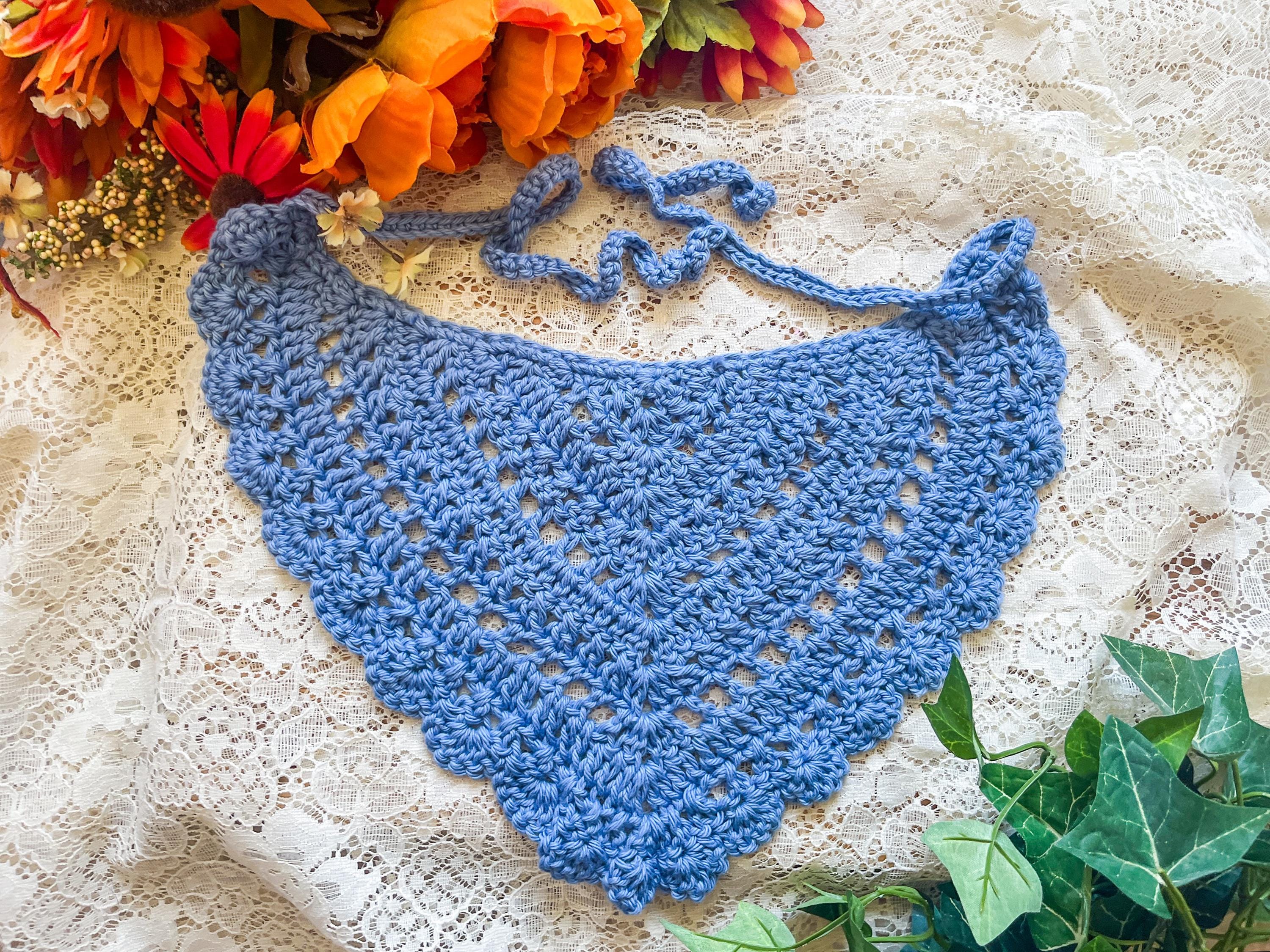 Stylish Blue  Crochet  Bandana and style Tie set/flower Set Blue Crochet Bandana - Etsy main image 3