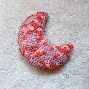 Crochet Chenille Crescent Moon Pillow | Stuffed Plush Yarn Celestial Plush Crochet Home Decor Nursery Pillow