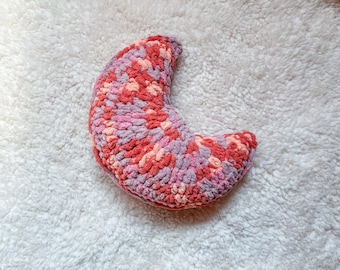 Crochet Chenille Crescent Moon Pillow | Stuffed Plush Yarn Celestial Plush Crochet Home Decor Nursery Pillow