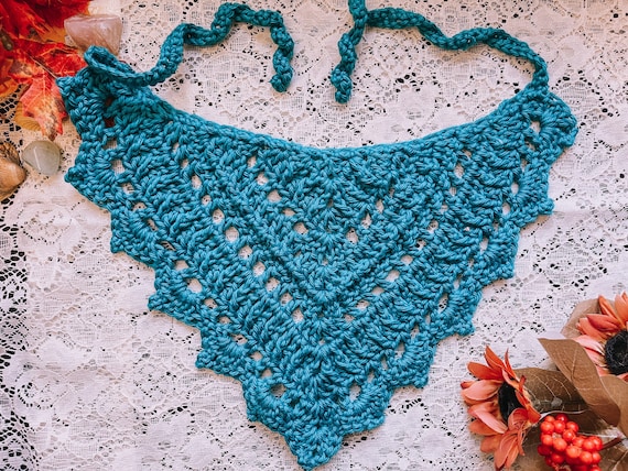 HAND CRAFTED Bandana Scarf Kerchief Crochet Mint Green Daisy Green Crochet Bandana, Flower Hair Kerchief, Boho Hair  main image 3
