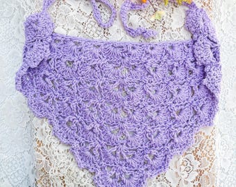 Bandana de alas de mariposa / Pañuelo de algodón de inspiración vintage para mujer, hecho a mano y tejido a crochet