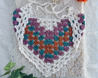 Pañuelo de los años 70 / Pañuelo de pelo estético de inspiración vintage para mujer de ganchillo hecho a mano