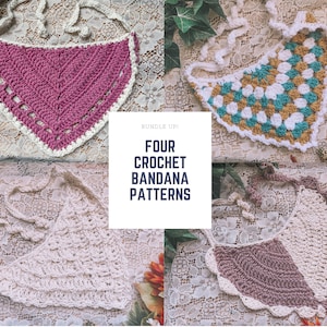The Hair Scarf Crochet Pattern Bundle PDF | Digital Files ONLY | Retro Vintage Inspired Cute Cottagecore Bundle of 4 Bandana Patterns