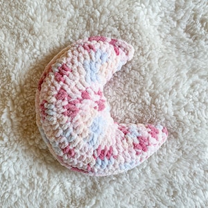Crochet Weighted Crescent Moon Pillow | Stuffed Plush Yarn Celestial Plush Crochet Home Decor Nursery Pillow