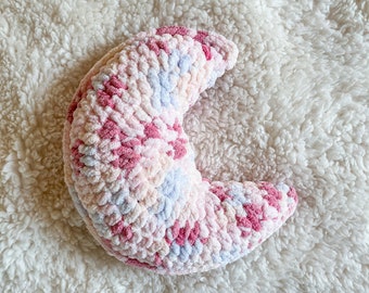 Crochet Weighted Crescent Moon Pillow | Stuffed Plush Yarn Celestial Plush Crochet Home Decor Nursery Pillow