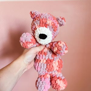 Plush Blanket Yarn Bear Snuggler | Handmade Crochet Soft Stuffed Plushie, Lovey for Toddler, Baby Toy, Gift Idea