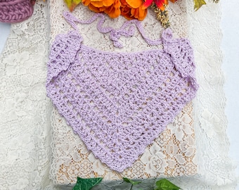 The Apple Picking Bandana | Handmade Crochet Women’s Vintage Inspired Aesthetic Hair Scarf in Light Lavender