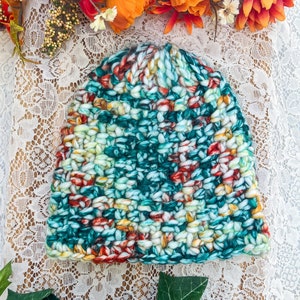 Bonnet épais en Blue Lagoon | Chapeau de luxe pour femmes au crochet fait main | Prêt à expédier