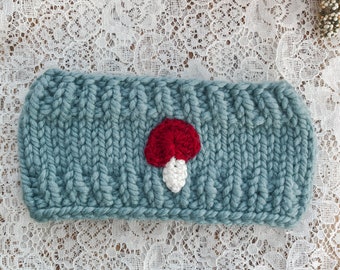 The Mushroom Earwarmer | Handmade Knit  Wool Womens Cottagecore Headband Mushroom Motif Accessory Gift