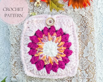 Wildflower Tablet Sleeve Pattern PDF | Beginner Friendly Granny Square Cozy Kindle Cover Pattern | Blanket Yarn Pouch Back to School