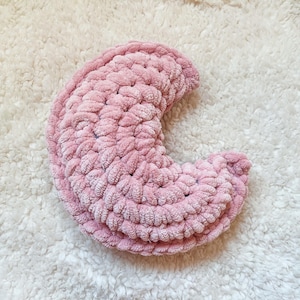 Crochet Chenille Crescent Moon Pillow | Stuffed Plush Yarn Celestial Plush Crochet Home Decor Nursery Pillow