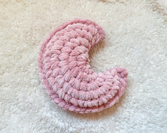 Crochet Chenille Crescent Moon Pillow | Stuffed Plush Yarn Celestial Plush Crochet Home Decor Nursery Pillow