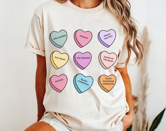 Sweetheart Horror Movie Halloween Themed Shirt, Spooky x Cute Unisex Garment-Dyed T-shirt For Horror Fans