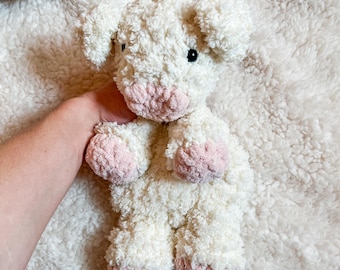 Coccole a forma di mucca fatte a mano all'uncinetto, peluche in filato per coperte, peluche da fattoria per bambini, coccole a forma di mucca Moo