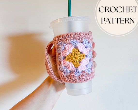 The Retro Vibes Cozy Pattern PDF | Beginner Friendly Granny Square Coffee Cozy with Handle Pattern | Worsted Weight Scrap Yarn Project