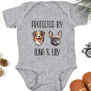 Baby Shower Gift, Protected By Dog Bodysuit, Custom Dog Breed Shirt, Personalized Dog Name Onsie, Dog Sibling Outfit, New Born Baby Gift