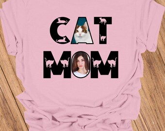 Custom Photo Upload Cat Mom Shirt - Ladies Relaxed Fit Basic T-Shirt | Personalized White Tops From Customized Girl