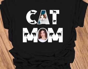 Custom Photo Upload Cat Mom Shirt - Ladies Relaxed Fit Basic T-Shirt | Personalized White Tops From Customized Girl