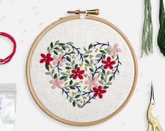 Floral Heart Embroidery Kit - Self Care Crafting for Adults