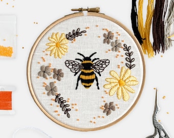 Floral Bee Embroidery Kit Craft Project