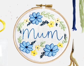 Embroidery Kit for Mum - Blue Floral Craft Project