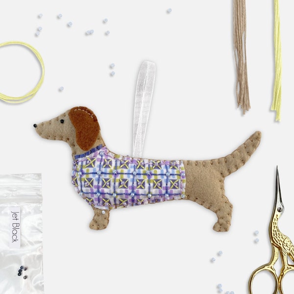 Dachshund Sewing Kit - Sausage Dog Hanging Decoration Felt Craft Set