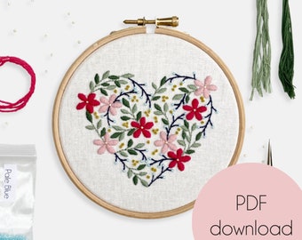 Heart Embroidery Floral Craft Pattern Digital Download