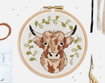 Highland Cow Cross Stitch Kit - Animal Crafting Set