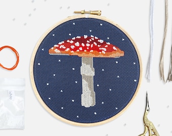 Toadstool Mushroom Cross Stitch Kit - Autumn Craft Kit