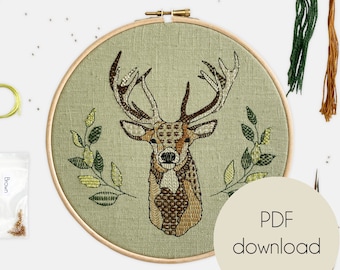 Stag Embroidery Pattern - Modern Stitching Digital Download