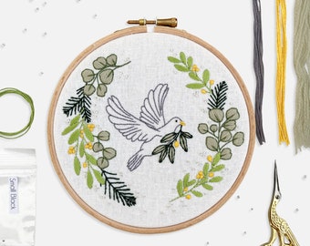 Dove Christmas Embroidery Kit - DIY Botanical Creative Sewing Set