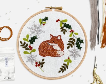 Botanical Fox Embroidery Kit Christmas Craft Project