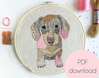 Dachshund Embroidery Kit PDF Pattern Download