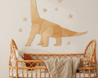For Little Dinosaur Lovers – Wooden DIPLODOCUS Wall Art, Dino Wall Decoration for Toddler or Baby Room, Dinosaur Gift for Kids