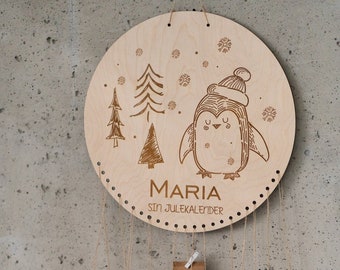 Personalisierter Holz-Adventskalender Pinguin + Bastelhäuser, Adventskalender für Kinder, Vorweihnachtszeit, Adventszeit Weihnachten