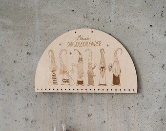 Personalisierter Adventskalender aus Holz mit Zwergen + Bastelhäusern, Adventskalender für Kinder, Vorweihnachtszeit, Adventszeitdekoration