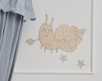 Wooden Crab Wall Sticker Look – Ocean Room Decor for Preschool or Nursery – Peel & Stick – Gift for Kids,  Little Explorers