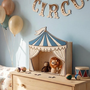 Circus Puppet Theater for Kids, Retro Style, Montessori, Interactive Play Tent, Wooden Children's Room Decoration, Circus Room
