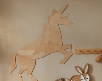 HORSE- UNICORN origami - Wooden Wall decoration, Kinderzimmer Dekoration, Wanddekoration, kids room, Einhornpferd