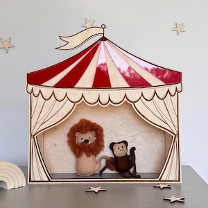 Circus Puppet Theater for Kids, Retro Style, Montessori, Interactive Play Tent, Wooden Children&#39;s Room Decoration, Circus Room