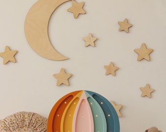 Wooden Moon and Stars Wall Decor | Celestial Nursery Wall Art | Baby & Kids Room Space Decor | Nursery Gift