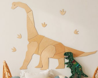 For Little Dinosaur Lovers – Wooden DIPLODOCUS Wall Art, Dino Wall Decoration for Toddler or Baby Room, Dinosaur Gift for Kids