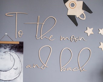 Wooden Wall Sign: To The Moon And Back - Baby Zimmer Kinderzimmer Decor aus Holz