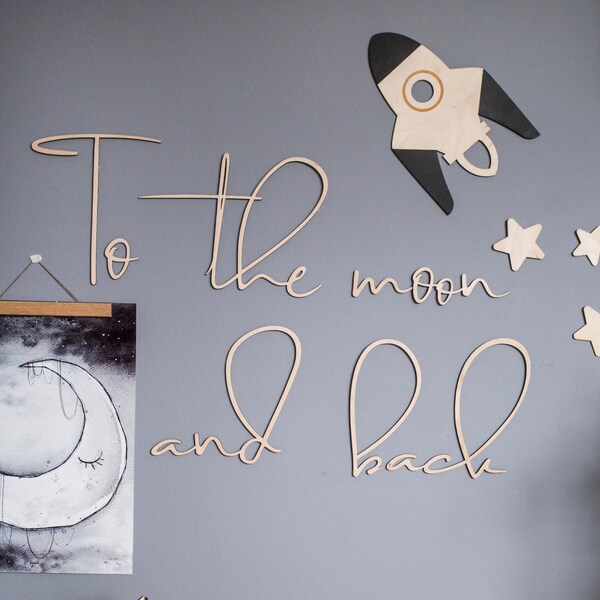 Wooden Wall Sign: To The Moon And Back - Baby Zimmer Kinderzimmer Decor aus Holz