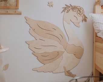 Handcrafted Wooden Swan Wall Art - Nursery/Kids' Room Decor, goose