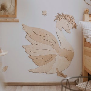 Handcrafted Wooden Swan Wall Art - Nursery/Kids&#39; Room Decor, goose