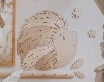 HEDGEHOG Nursery Forest Animal Theme Decoration, wooden wall decor, kids room decor, baby shower gift, vintage style wall decoration