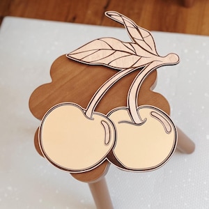 Cherry Mirror - Handcrafted Children&#39;s Room Decor - Wooden Plywood and Gold Acrylic Mirror,non breakable toddler mirror,Spiegel Kinderzimmer