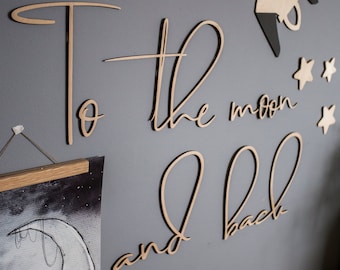 Wooden Wall Sign: To The Moon And Back - Baby Zimmer Kinderzimmer Decor aus Holz